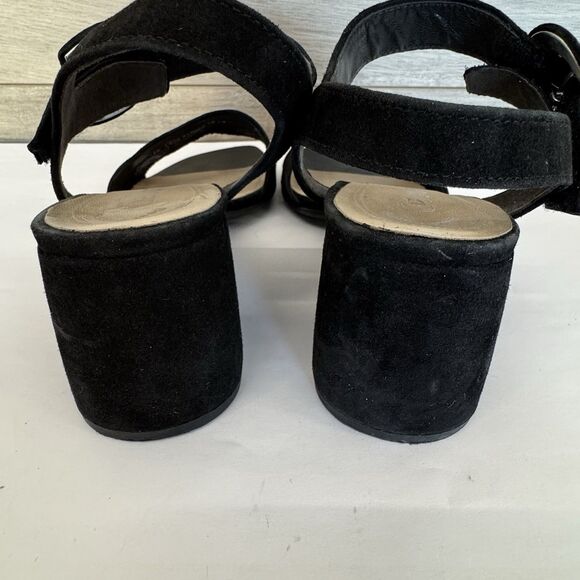 Gabor Black Nubuck Leather Low Heel Block Sandals Women UK 6.5 US 9 Wide Strap - Picture 10 of 15